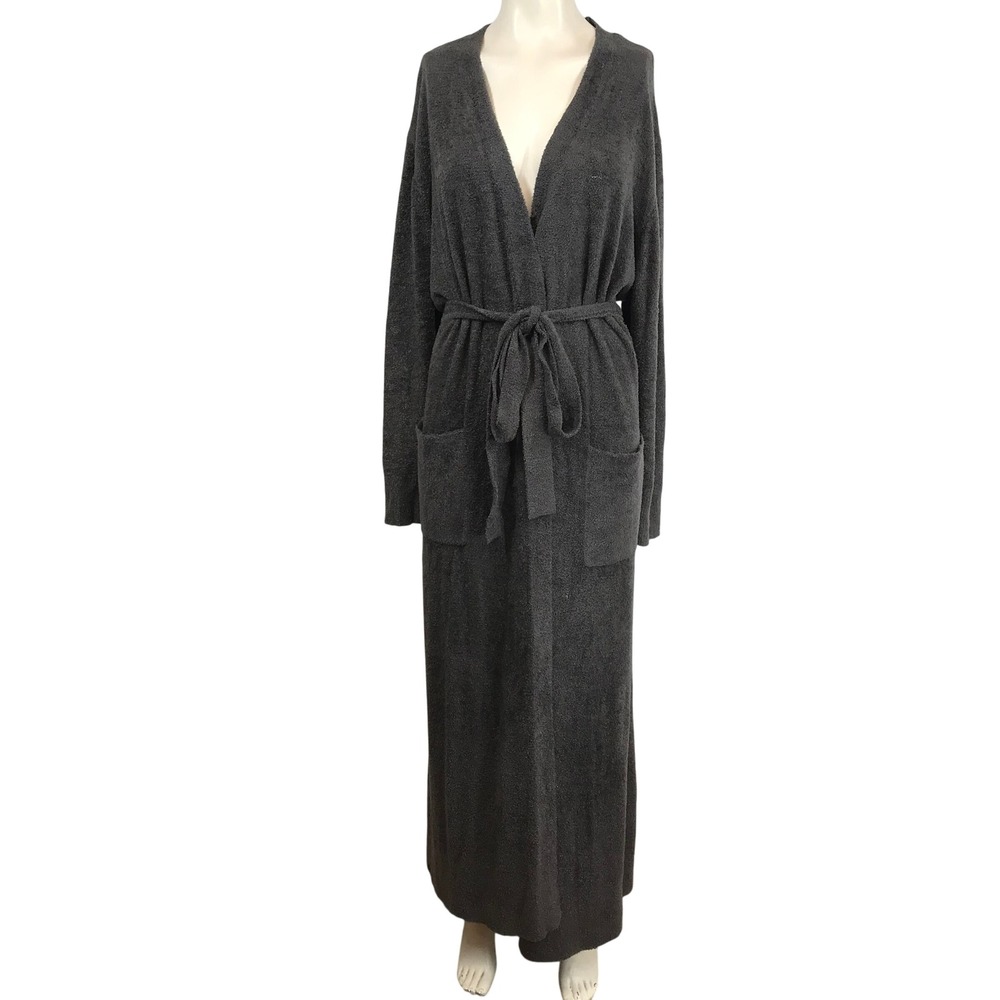 Barefoot Dreams Charcoal Gray Long Robe with Tie Belt